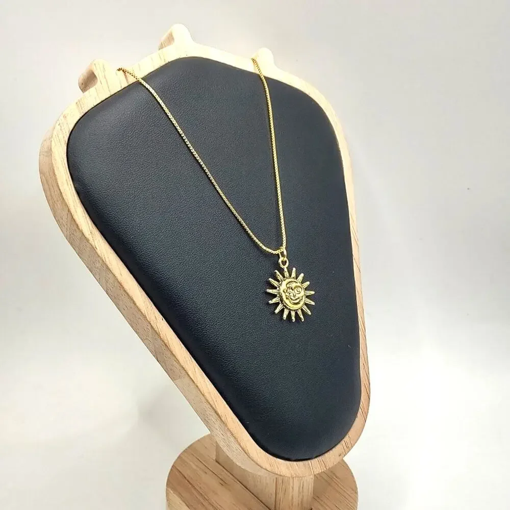 18k Gold Plated Necklace Sun & Moon VTG BOHO Fashion Hippie Astrology Gift NEW!